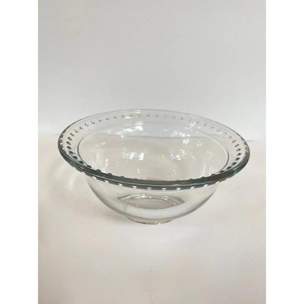 Clear‎ Glass Serving Bowl with Beaded Rim, fluted Hobnail Style 6.75